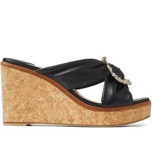 Jimmy Choo Nevara 90 Black Nappa Wedge • EU 39.5 Runs Small